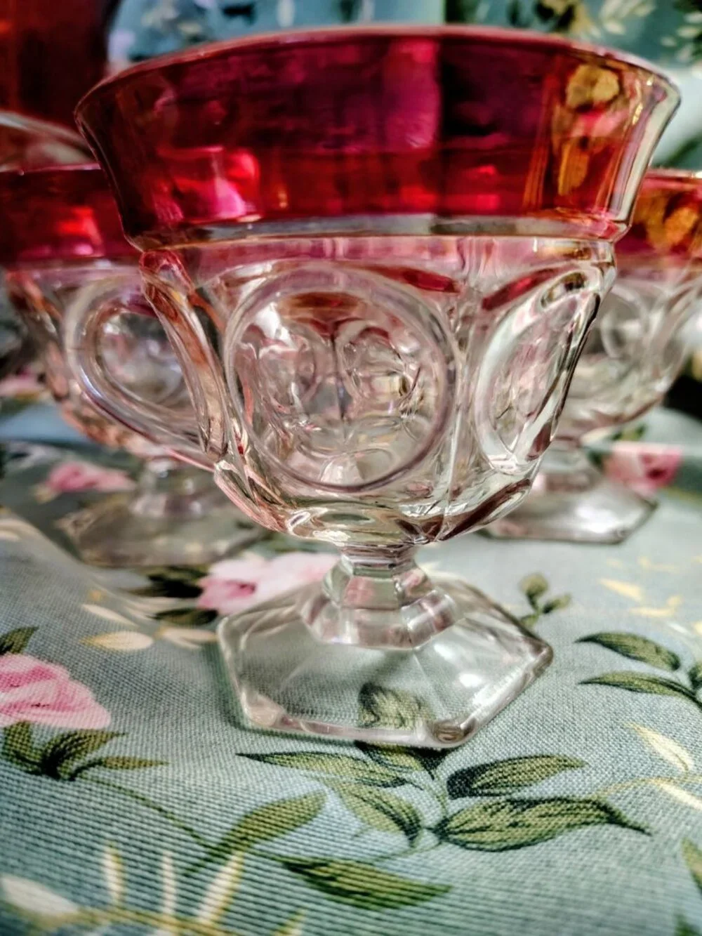 Vintage 1960s Indiana Glass Company Cranberry Red Glass Bowl, 11 Glasses, Set